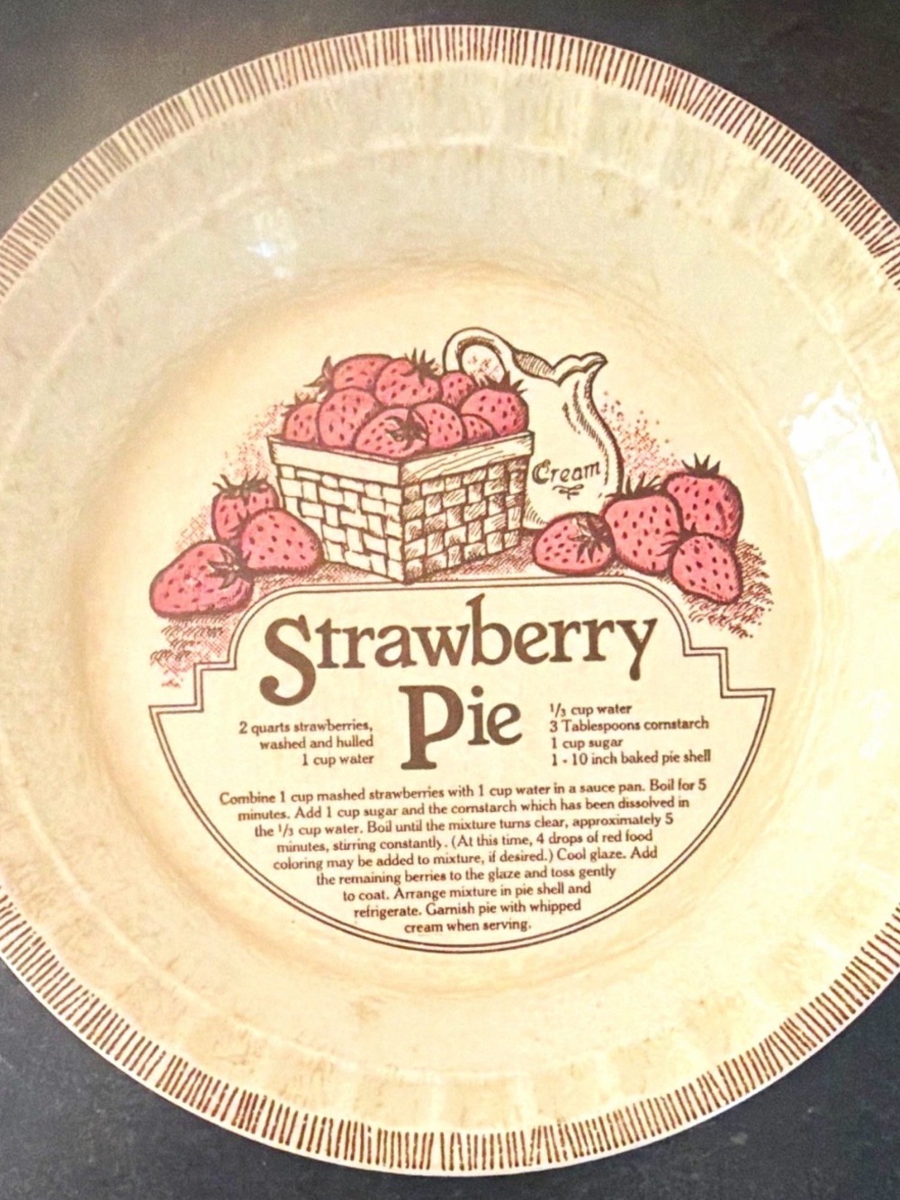 Strawberry Pie Ceramic Serving Bowl - Cream with Pink Design